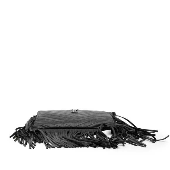 Saint Laurent YSL Logo Fringe Shoulder Bag 403396 Black Leather Women's SAINT... - Picture 3 of 7
